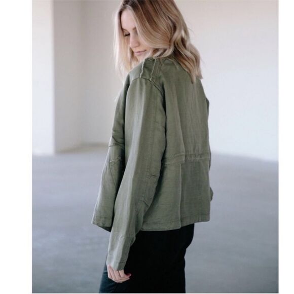 Rails Barclay Sage Green Linen Blend Double-Breasted Military Modern Jacket - Picture 3 of 16